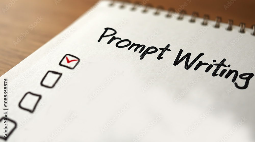 Fototapeta premium Prompt Writing Checklist on Notepad with Checkboxes