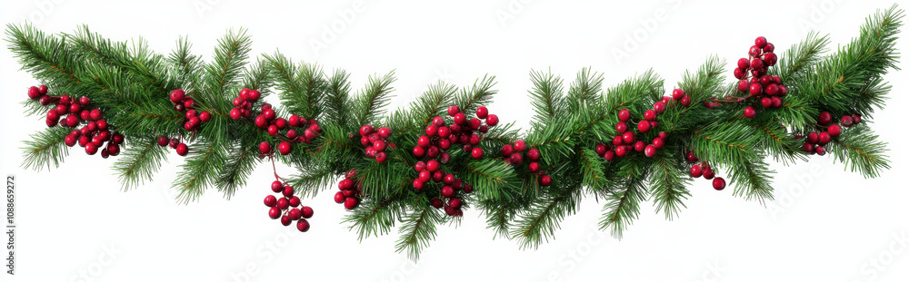 festive garland featuring green pine branches adorned with red berries, perfect for holiday decorations and celebrations festive garland featuring green pine branches adorned with red berries, perfect for holiday decorations and celebrations