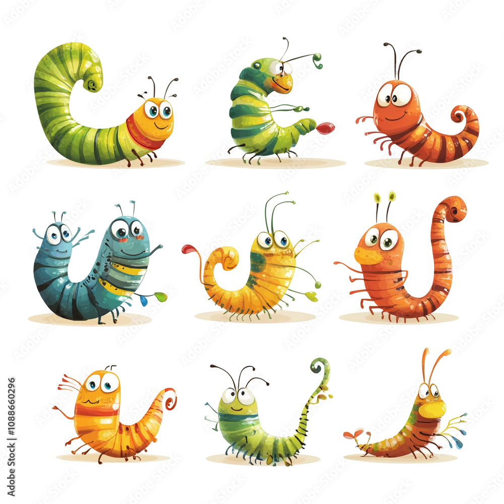 Naklejka premium Funny Cartoon Worms Illustration