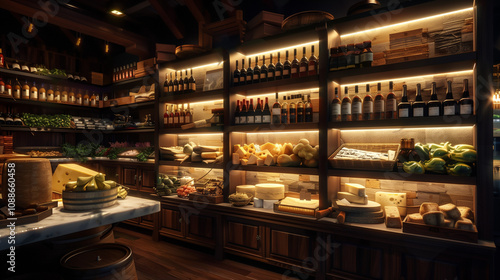 Wallpaper Mural High-End Gourmet Store Display premium cheese and wine section, wooden shelving Torontodigital.ca
