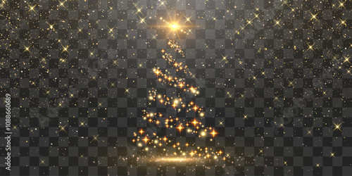 Vector shiny Christmas tree. Glittering lights in the form of a Christmas tree with bright shining and glowing particles. Dusty light