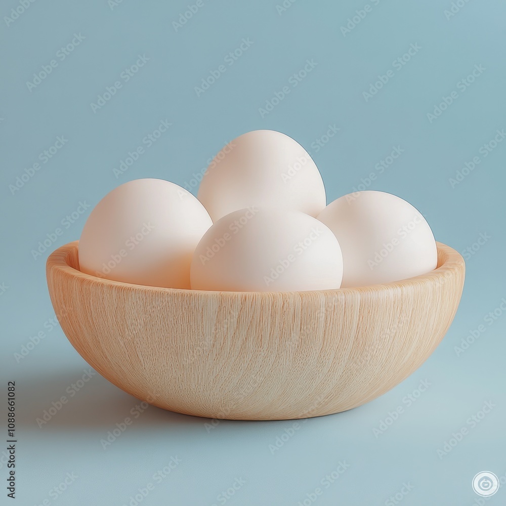 Minimalist Wooden Bowl with Fresh White Eggs Minimalist Wooden Bowl with Fresh White Eggs