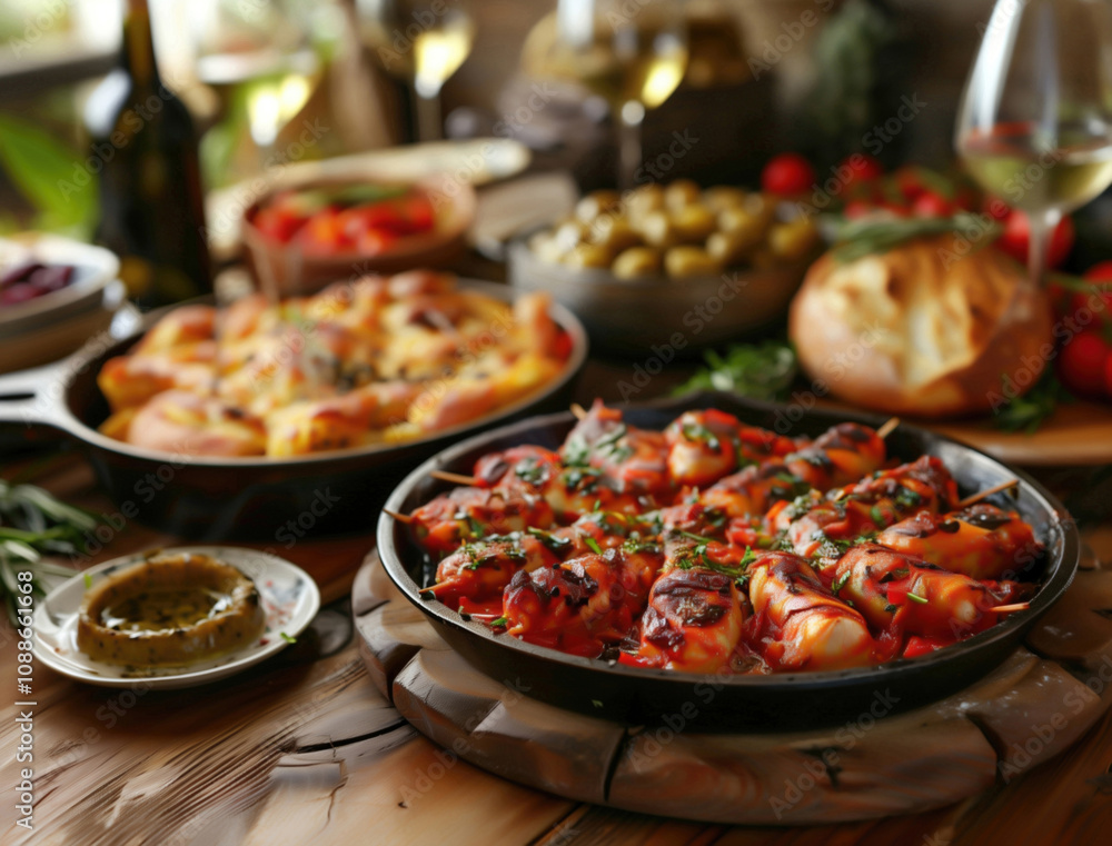 Rustic Tapas Spread in Natural Setting Rustic Tapas Spread in Natural Setting