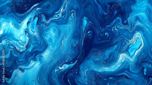 Fluid Acrylic Pour Painting: Deep Ocean Blues Abstract Art AI Generated