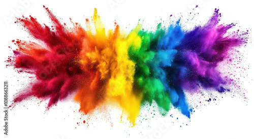 Vibrant explosion of colorful powder creating rainbow effect, symbolizing joy and creativity. Perfect for artistic and festive themes