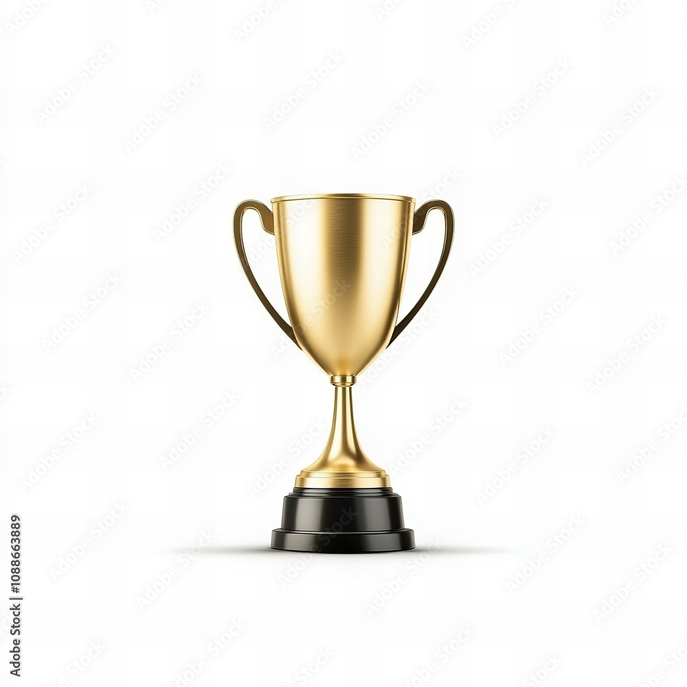 A shiny golden trophy with a black base, set against a clean white background, symbolizing victory and achievement A shiny golden trophy with a black base, set against a clean white background, symbolizing victory and achievement