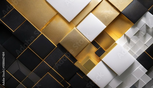 Wallpaper Mural 幾何学模様が重なっている金色と黒色のモダンで抽象的な背景画像。（A black and gold modern abstract background image with overlapping geometric patterns.）
 Torontodigital.ca