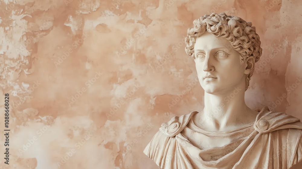 Naklejka premium A white marble bust of a young man in classical style.