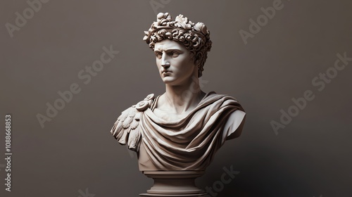 A white marble bust of a young man in classical style. photo