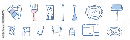 Interior Design Line Object and Elements Vector Set