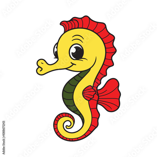 Cute cartoon sea horse outlined for coloring page isolated on white background photo