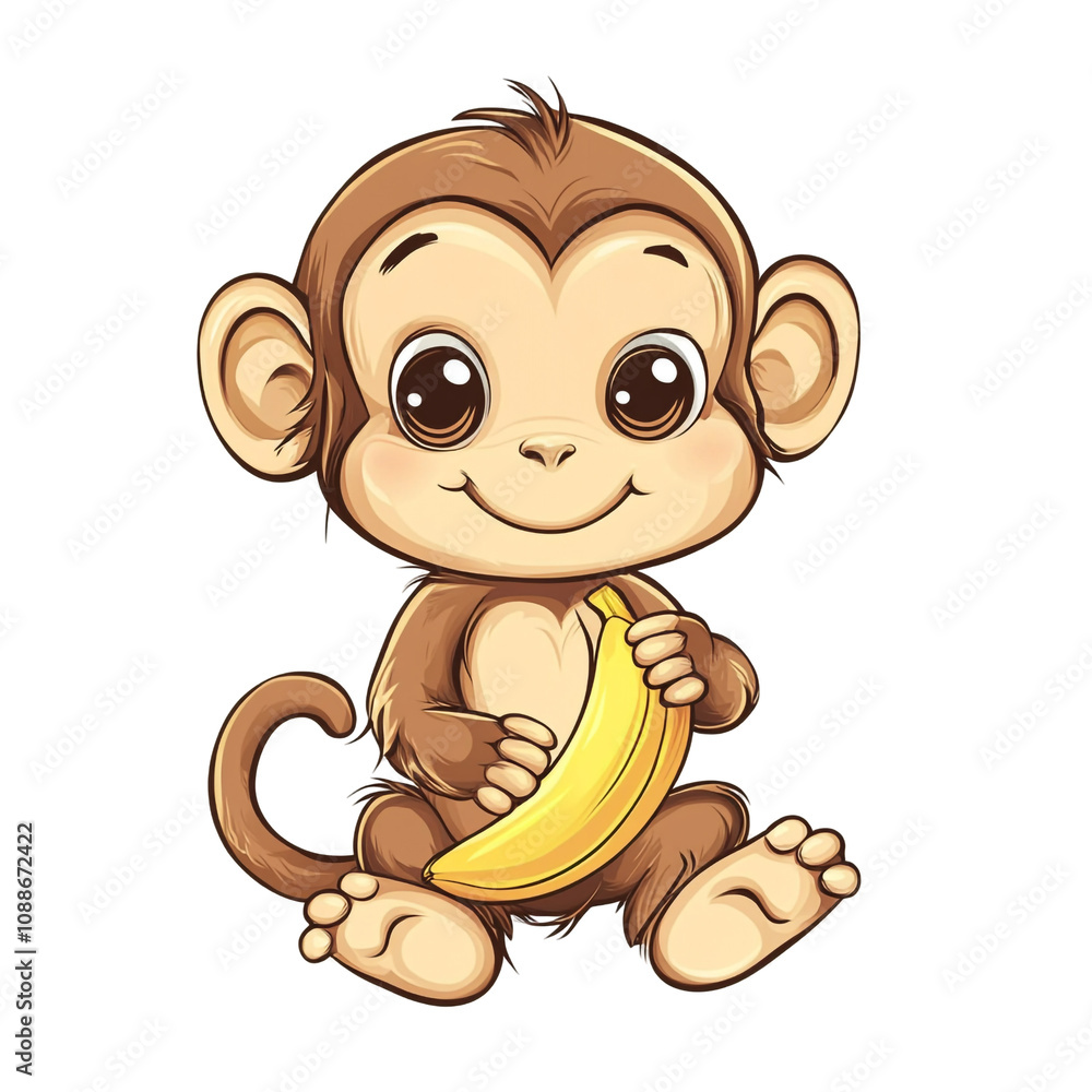 Obraz premium Cute Monkey Holding a Banana