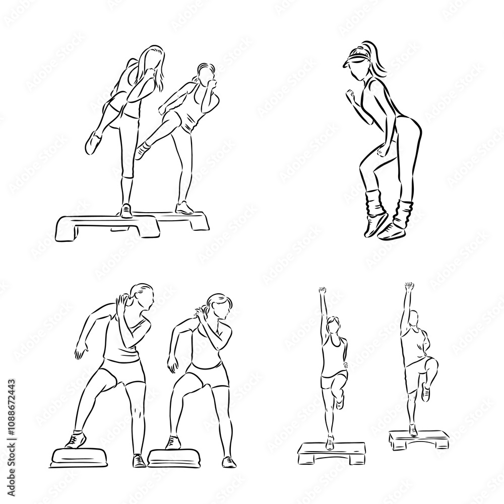 Hand drawn sketch of an exercising woman. Vector illustration. Hand drawn sketch of an exercising woman. Vector illustration.