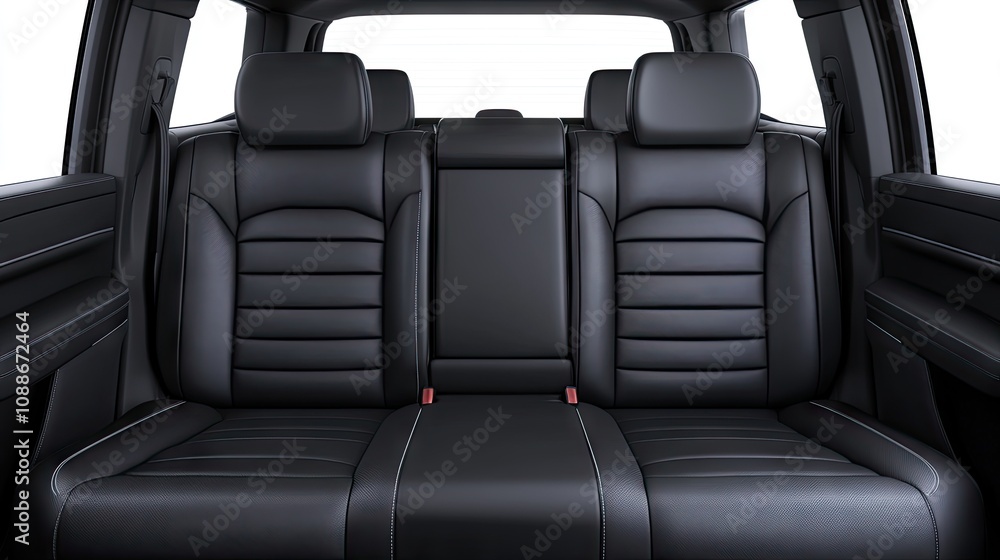Obraz premium Luxurious black leather SUV seats featuring gray stitching in a sophisticated dark interior setting with exquisite detailing and studio lighting