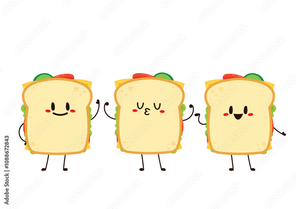 Sandwich character. Sandwich isolated on white background. Vector cartoon illustration of snack. Sandwich character. Sandwich isolated on white background. Vector cartoon illustration of snack.