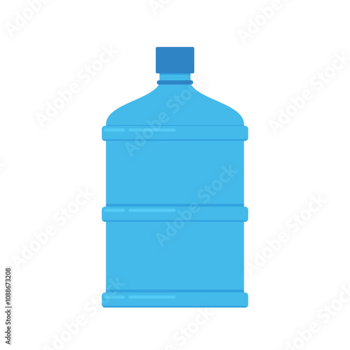 Large bottle of drinking water. Reusable clean water tank with black silhouette, plastic liquid container.