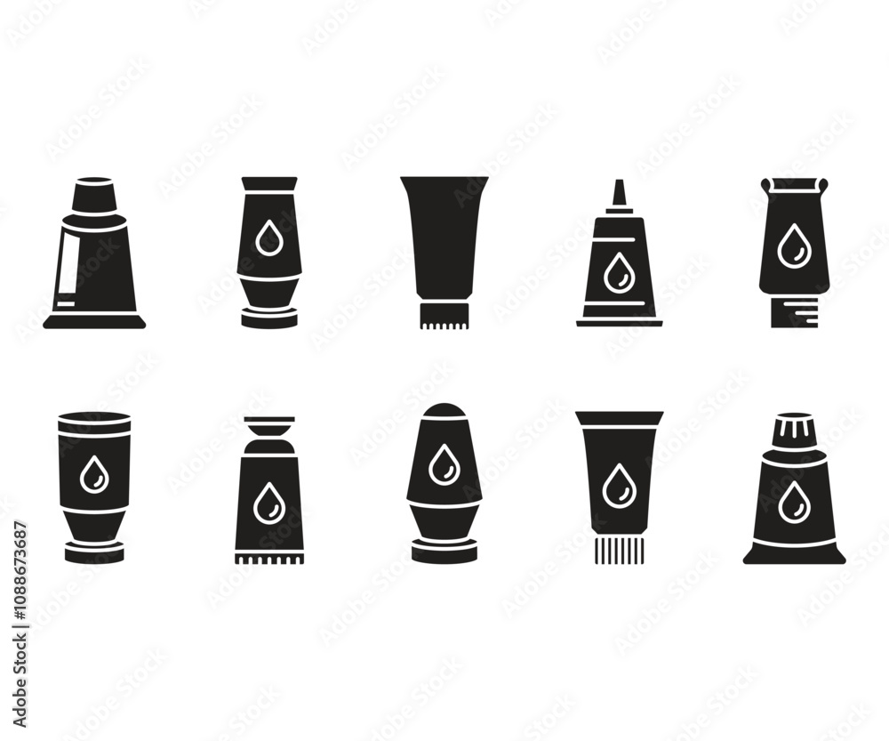 Fototapeta premium ink and color tube icons set glyph illustration