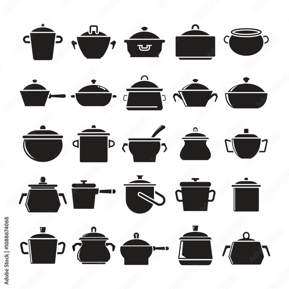 soup pot and cooking pot icons set vector illustration soup pot and cooking pot icons set vector illustration