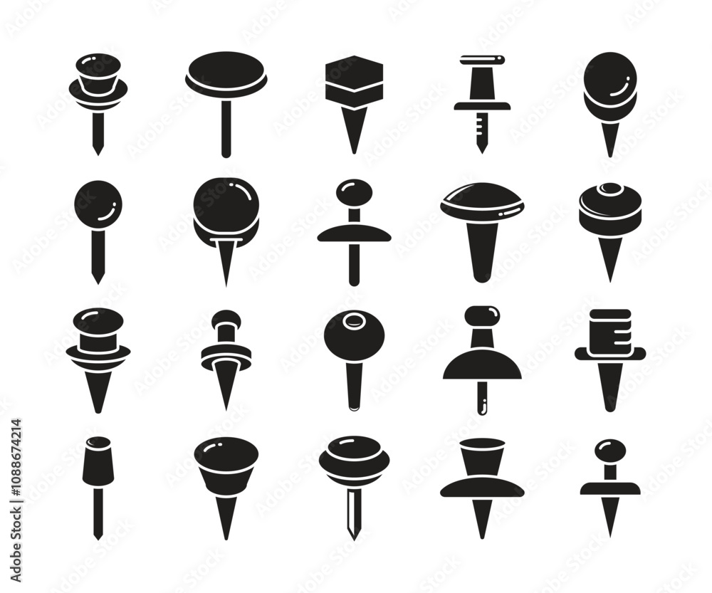 pushpin and thumbtack icons set illustration pushpin and thumbtack icons set illustration