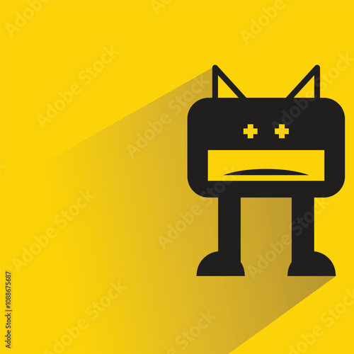 cute monster icon with shadow on yellow background