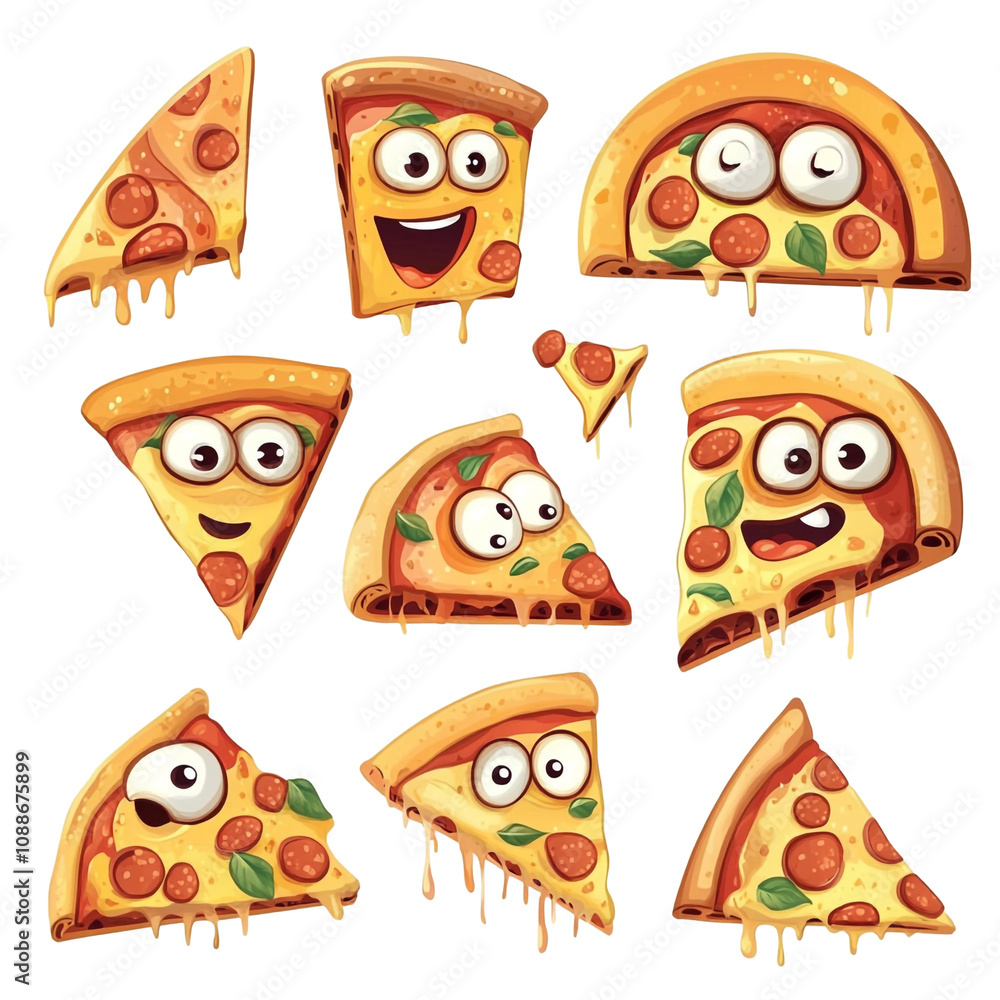 Fototapeta premium Funny Pizza Slice Characters