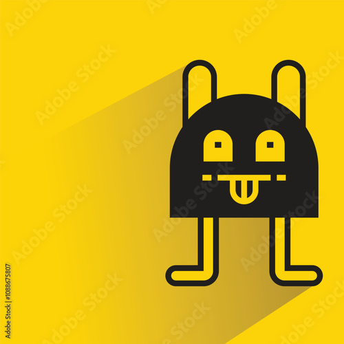 cute monster icon with shadow on yellow background