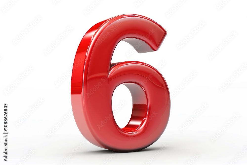 Top 6. Red 3D Number 6 on White Background for Business Symbol Top 6. Red 3D Number 6 on White Background for Business Symbol