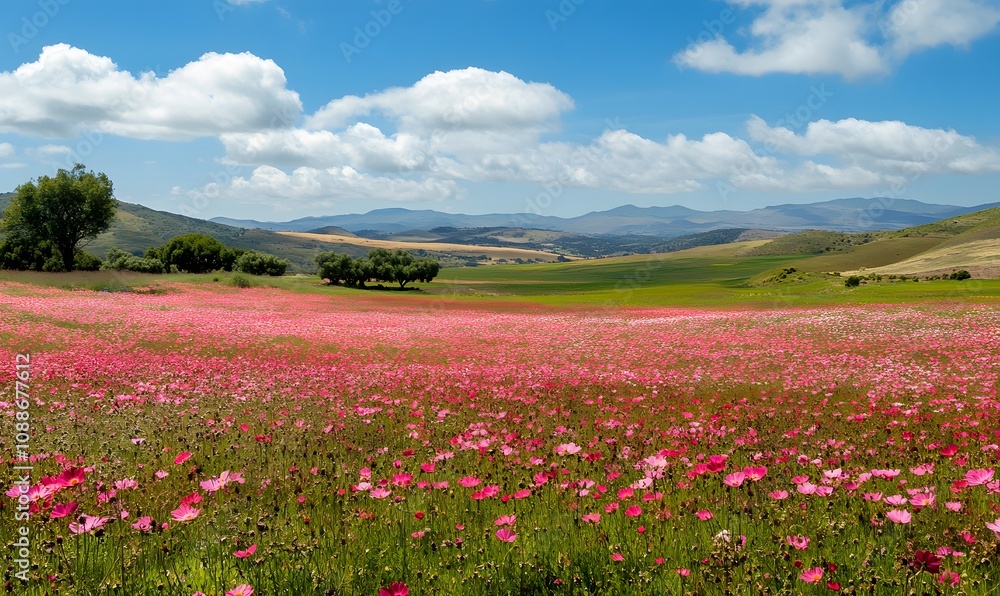 stunning field of pink and red cosmos flowers, Generative AI stunning field of pink and red cosmos flowers, Generative AI