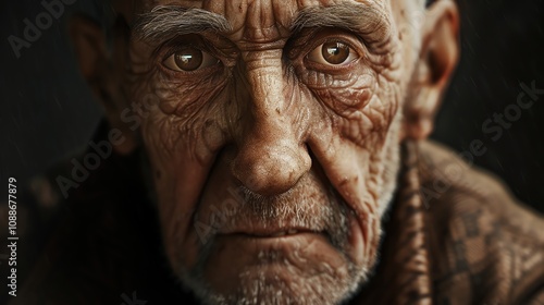 A close-up portrait of an elderly man looking directly at the camera.