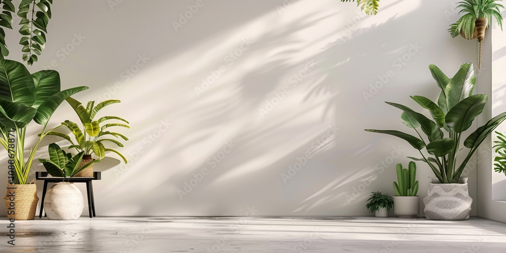 Fresh Green Leaves Against a White Wall Fresh Green Leaves Against a White Wall