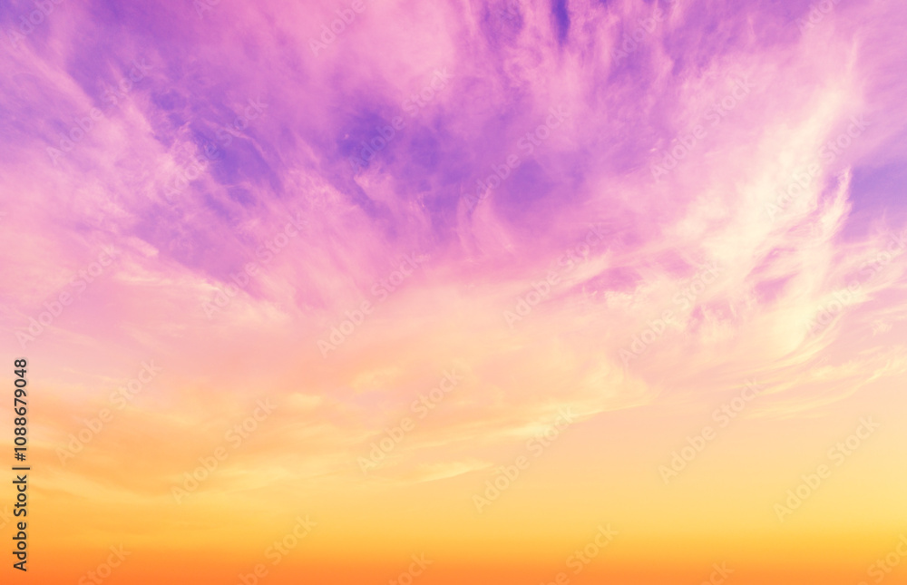 Colorful cloudy sky at sunset. Gradient color. Sky texture. Abstract nature background