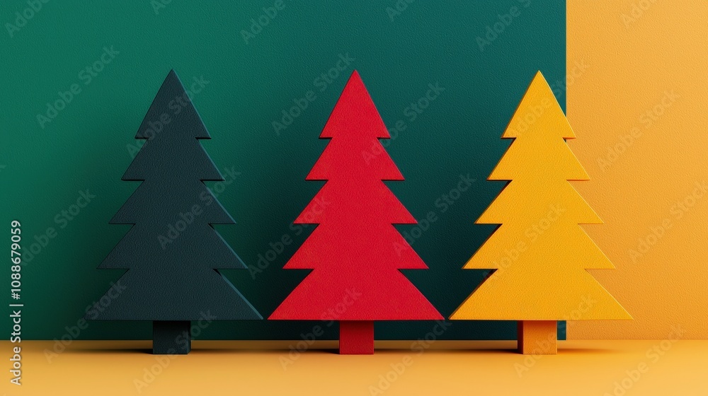 Obraz premium Festive Minimalist Christmas Trees Green Red Gold Holiday Decor