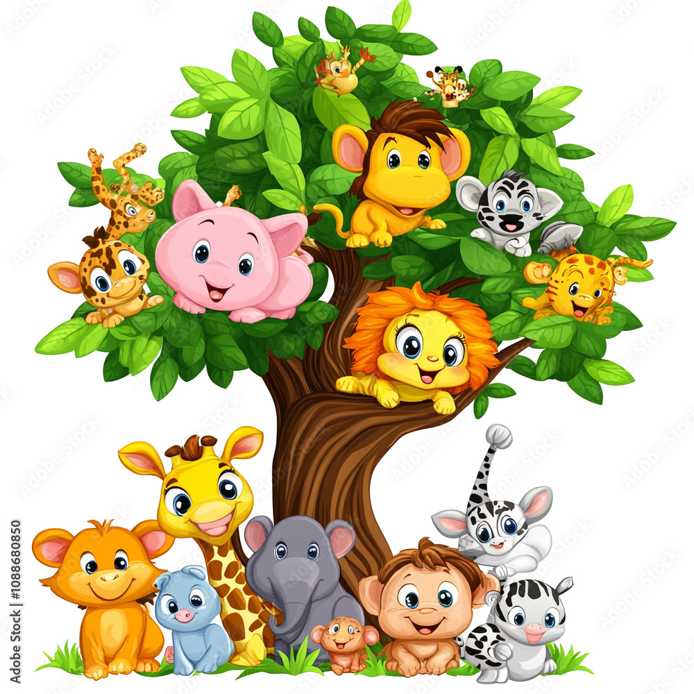 Naklejka premium Cute Animals On a Tree
