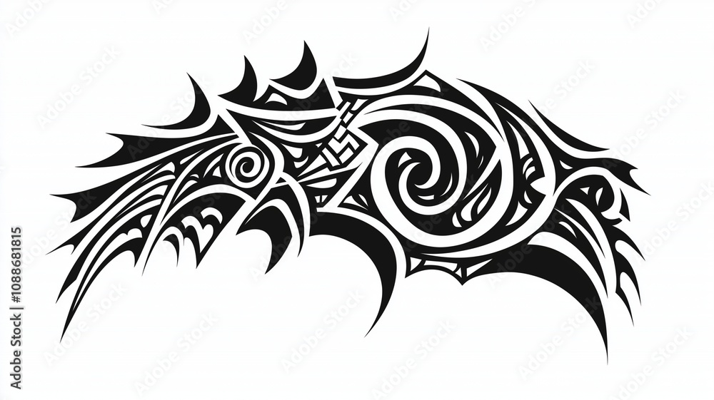 A detailed black tribal tattoo design, isolated on a pure white background A detailed black tribal tattoo design, isolated on a pure white background