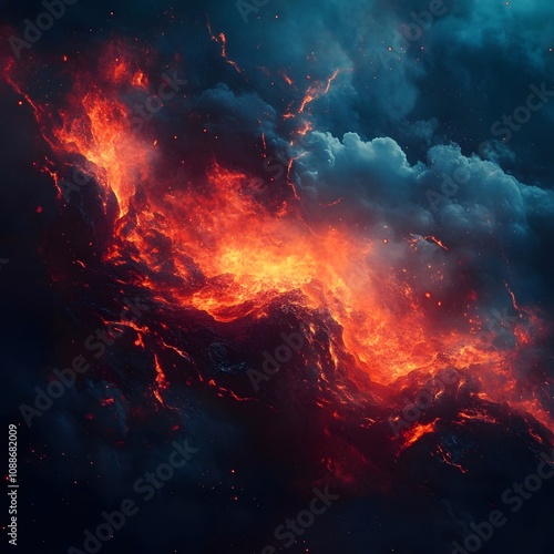 Lava Flows on active volcano aerial view, Mount