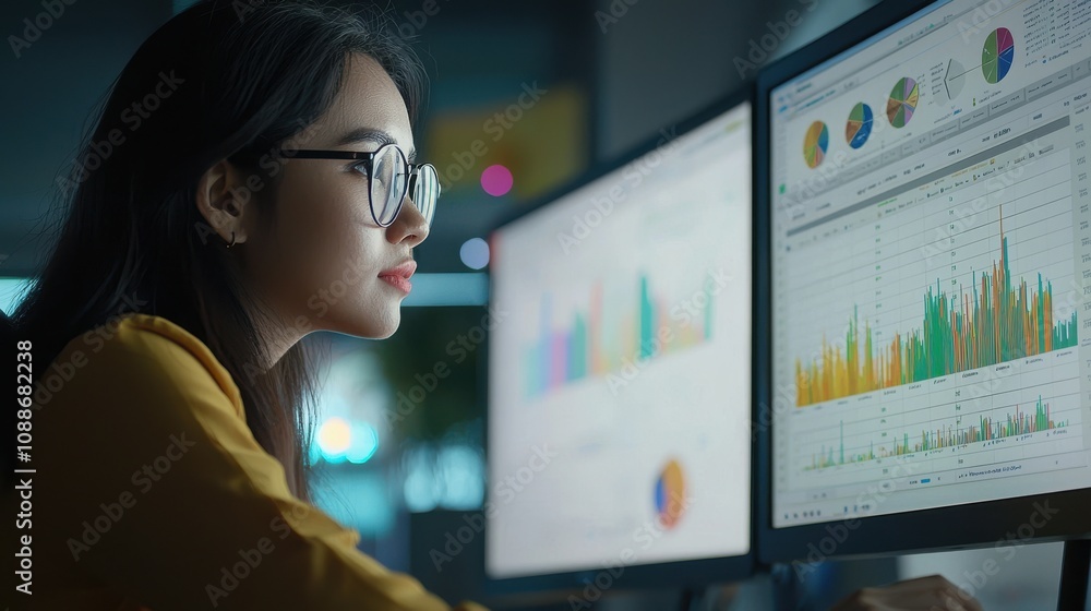 Data Analyst Working with Charts in Modern Office Data Analyst Working with Charts in Modern Office