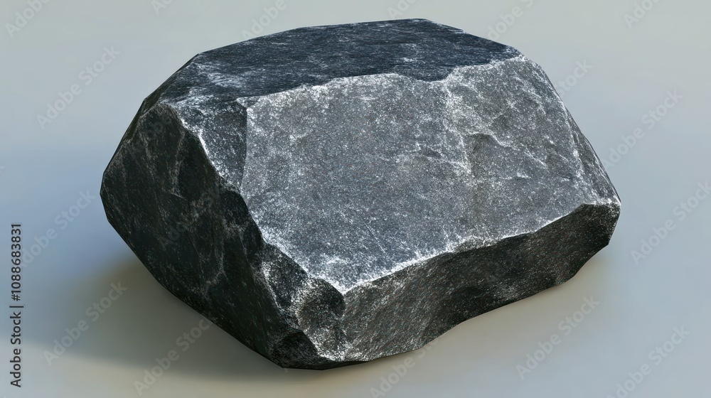 A single, large, dark gray rock with a rough, textured surface. It is isolated on a plain white background. A single, large, dark gray rock with a rough, textured surface. It is isolated on a plain white background.