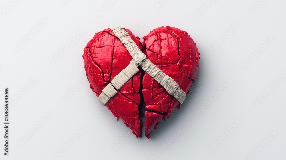 Broken Red Heart Mending Healing Pain Love Romance 3D Render Abstract Art Concept Broken Red Heart Mending Healing Pain Love Romance 3D Render Abstract Art Concept