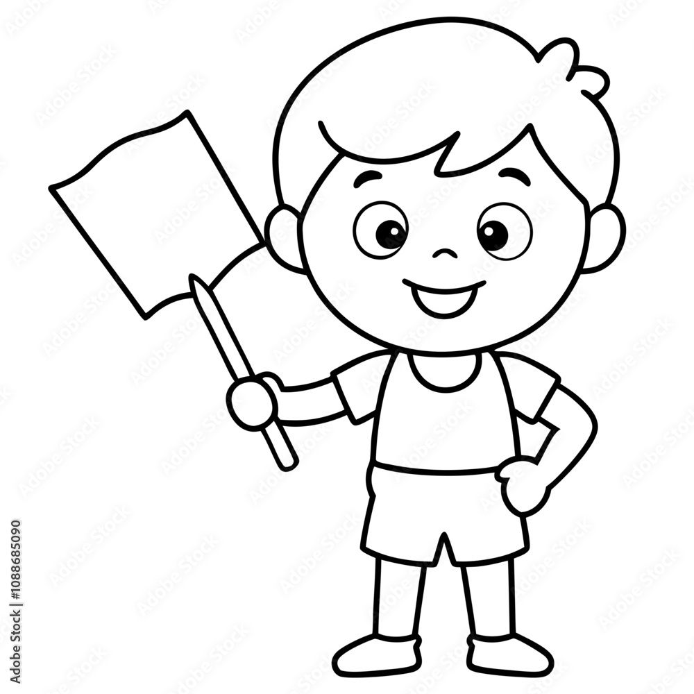 cute boy kid holding paint brush and paper outline cute boy kid holding paint brush and paper outline
