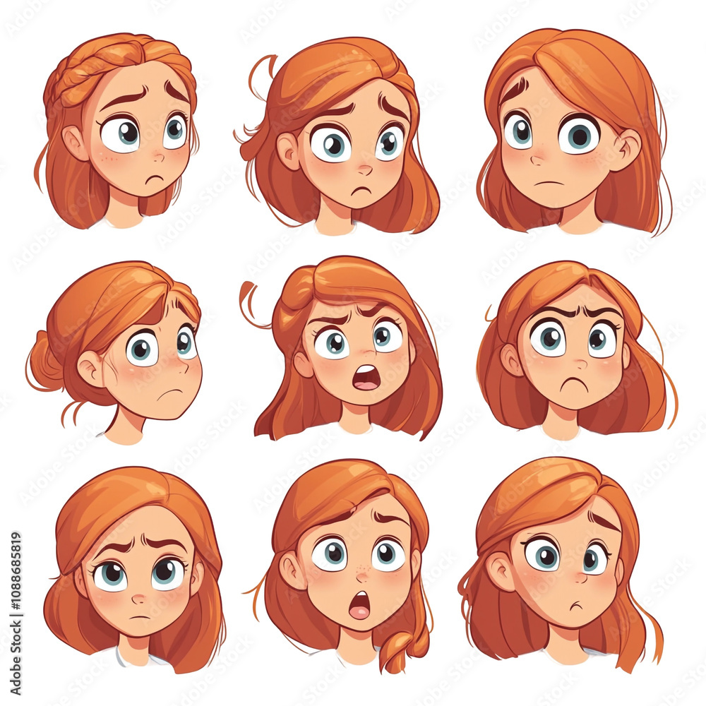 Cartoon Girl with Different Expressions Cartoon Girl with Different Expressions