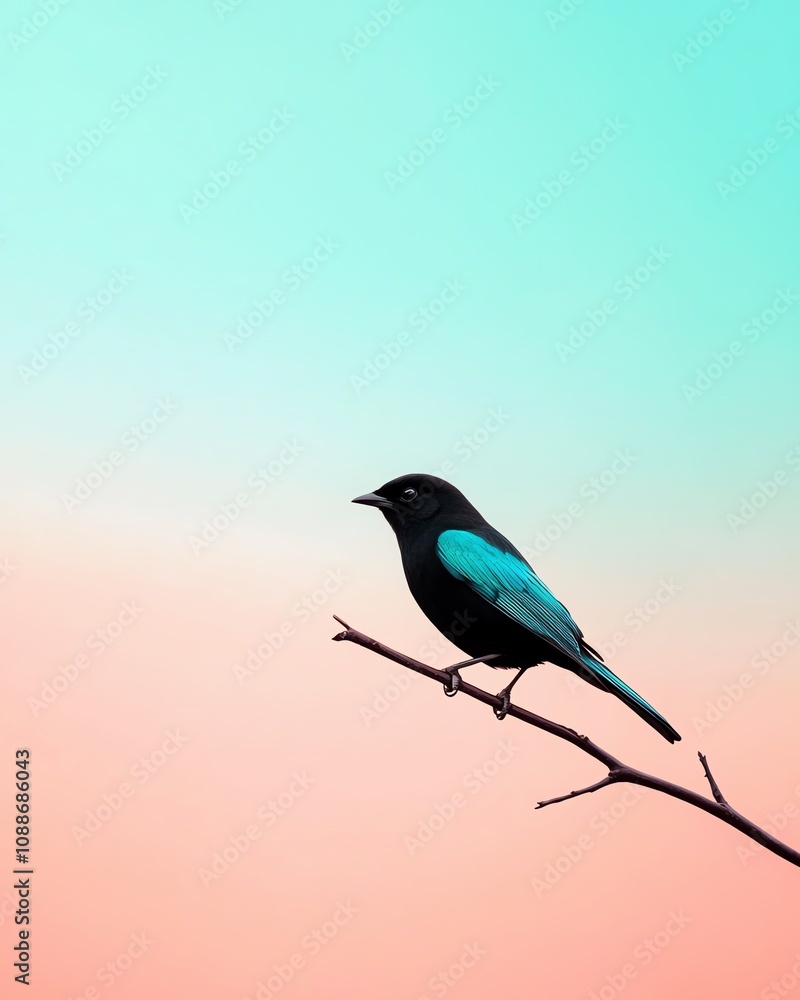 sensitive sadness concept. A serene bird perched on a branch against a soft pastel background, capturing the essence of nature's beauty. sensitive sadness concept. A serene bird perched on a branch against a soft pastel background, capturing the essence of nature's beauty.