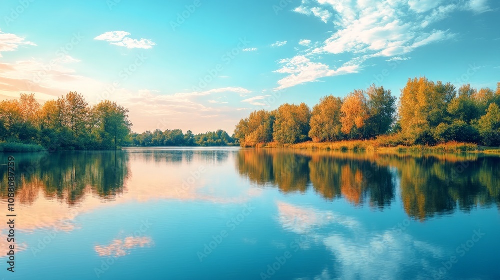 Serene Lakeside Reflection, a peaceful landscape showcasing a gentle blue gradient sky mirrored on the still surface of a tranquil lake, inviting calm and contemplation. Serene Lakeside Reflection, a peaceful landscape showcasing a gentle blue gradient sky mirrored on the still surface of a tranquil lake, inviting calm and contemplation.