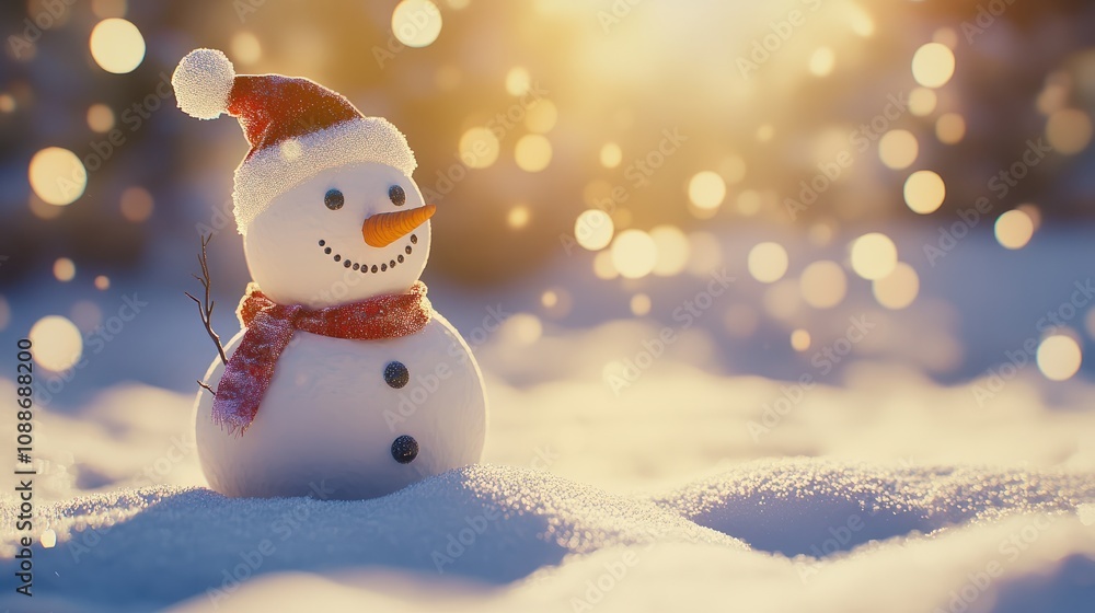 Christmas winter background with snowman in snow and blurred bokeh background.Merry Christmas and happy new year greeting card with copy space. Christmas winter background with snowman in snow and blurred bokeh background.Merry Christmas and happy new year greeting card with copy space.