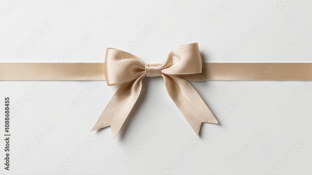 Beige satin ribbon bow tied on white background Beige satin ribbon bow tied on white background