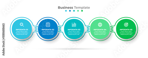 Timeline infographic design elements with modern circles template and marketing icons for 5 options or steps. Vector illustration.