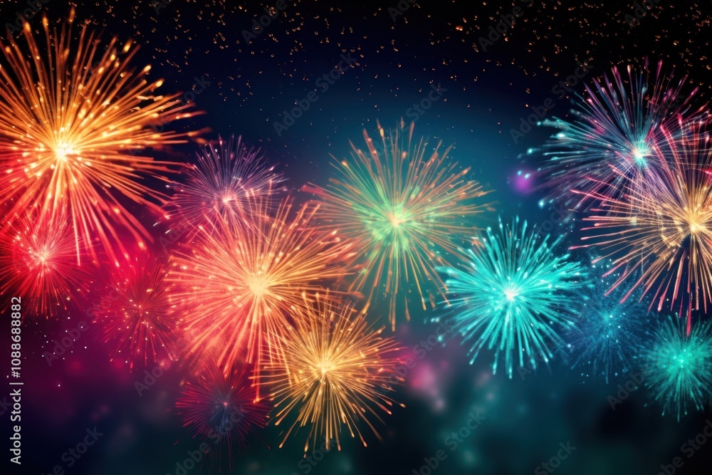 Fototapeta premium Colorful fireworks backgrounds night illuminated.