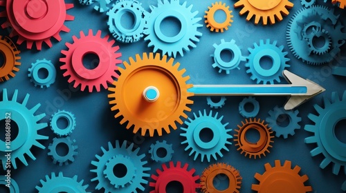 Wallpaper Mural Colorful gears and an arrow combine to illustrate streamlined business process automation, showcasing creativity and innovation. Torontodigital.ca