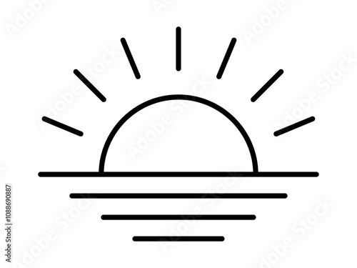 日の出のお天気線画アイコン_線幅編集可能