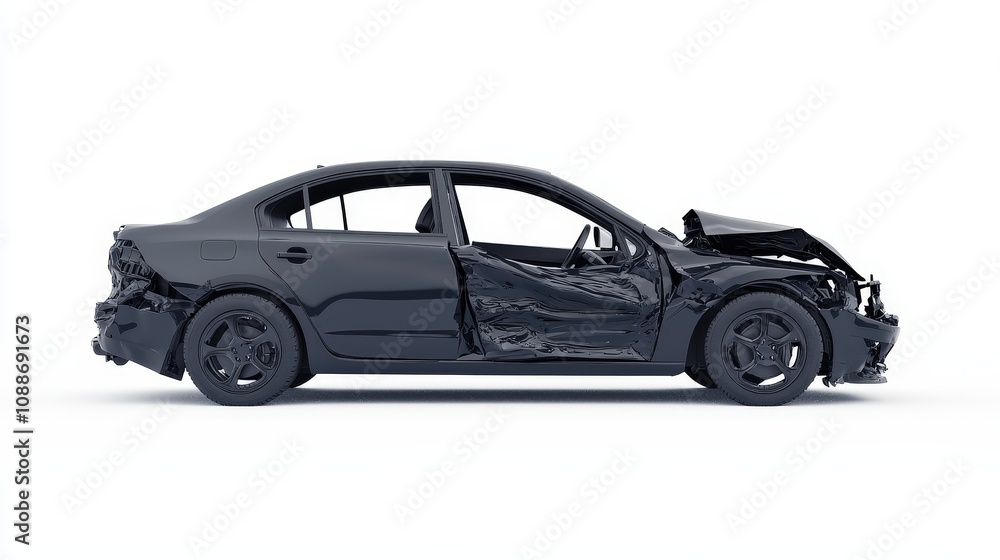 Severely Damaged Car 3D Render Crash Accident Insurance Auto Repair Transportation Wreckage Severely Damaged Car 3D Render Crash Accident Insurance Auto Repair Transportation Wreckage