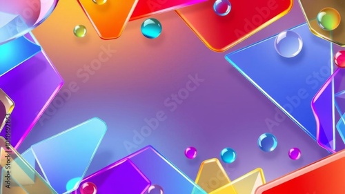 Vibrant 3D render of contemporary tech banner with colorful refractive glass shapes and copy space, 3D, vibrant, banner photo